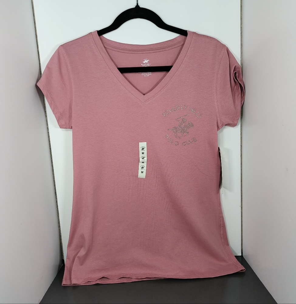 Beverly Hills Polo Club. Women's Pink V-neck shirt Size Medium.